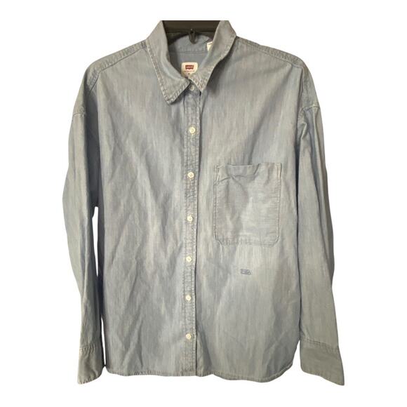 Levi’s Women's XL Long Sleeve Cotton Button Down Light Blue Relaxed Fit Chambray - Picture 1 of 9